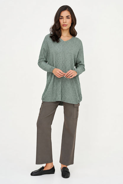 Women's Knit V-Neck Tunic Sweater with Long Sleeves