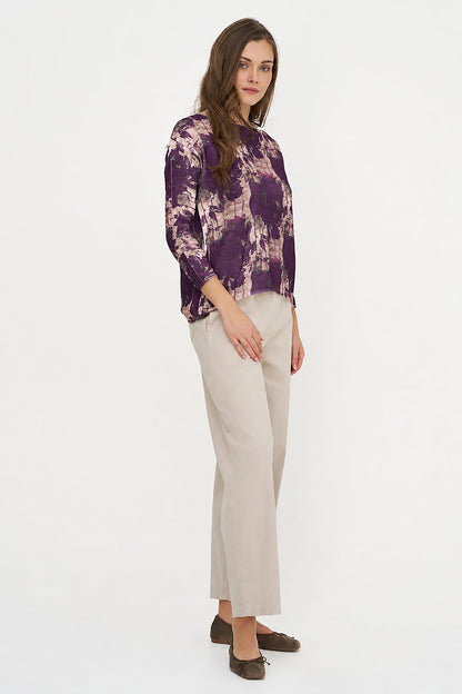 Women's Knit Printed Boat-Neck Sweater with Long Sleeves
