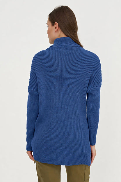 Women's Rib-Knit Turtleneck Tunic Sweater with Asymmetric Tie Front
