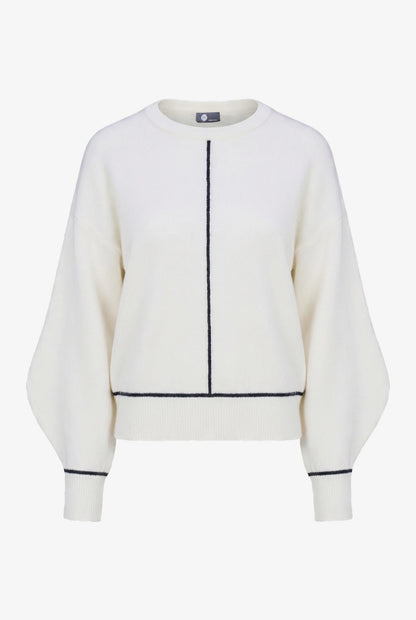Women's Color-Block Crew-Neck Sweater, Long Sleeves & Piping