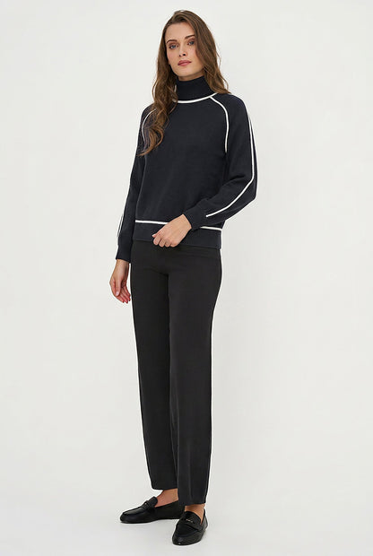 Women's Color-Block Turtleneck Sweater, Long Sleeves & Piping