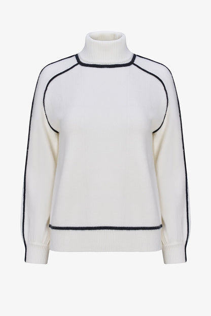 Women's Color-Block Turtleneck Sweater, Long Sleeves & Piping