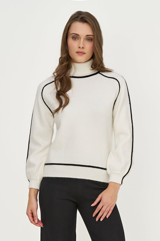 Women's Color-Block Turtleneck Sweater, Long Sleeves & Piping