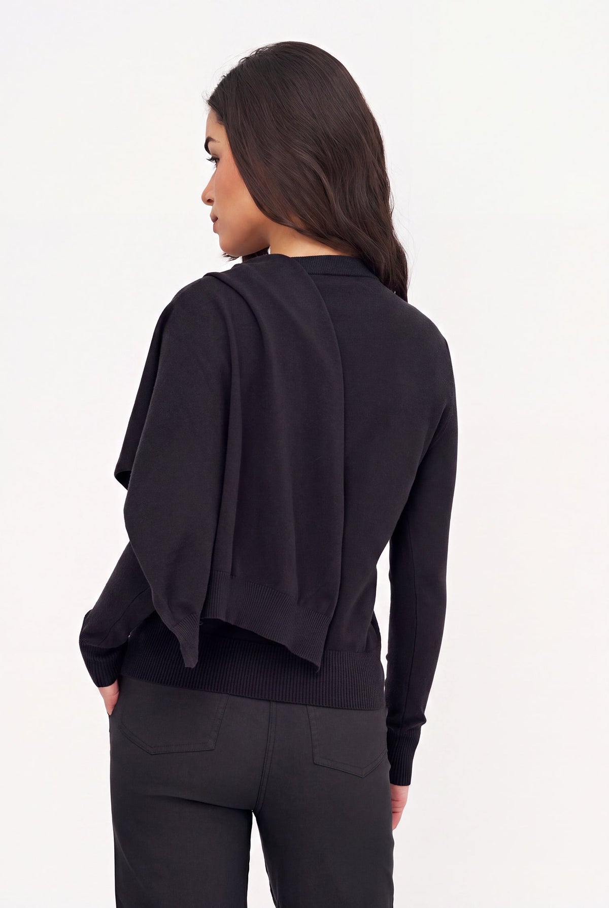 Women's Fine Knit Sweater/Scarf Combo, with a Crew-Neckline, Long Sleeves & an Attached Scarf Detail