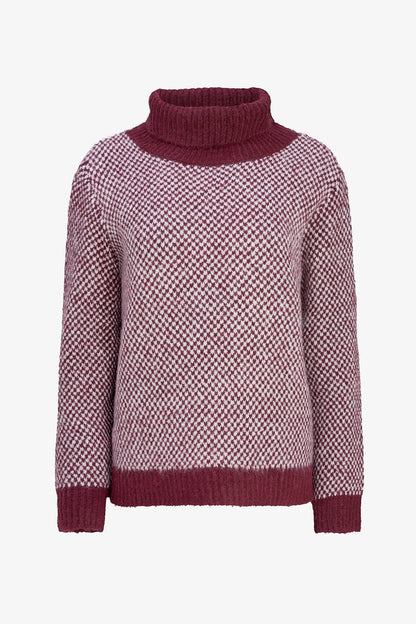 Women's Novelty Knit Color-Block Turtleneck Sweater with Long Sleeves