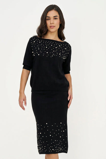 Women's Boat-Neck Sweater, Elbow-Length Sleeves & Pearl Details