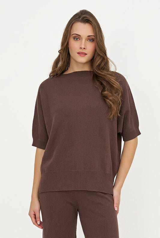 Women's Oversized Crew-Neck Sweater with Elbow-Length Batwing Sleeves