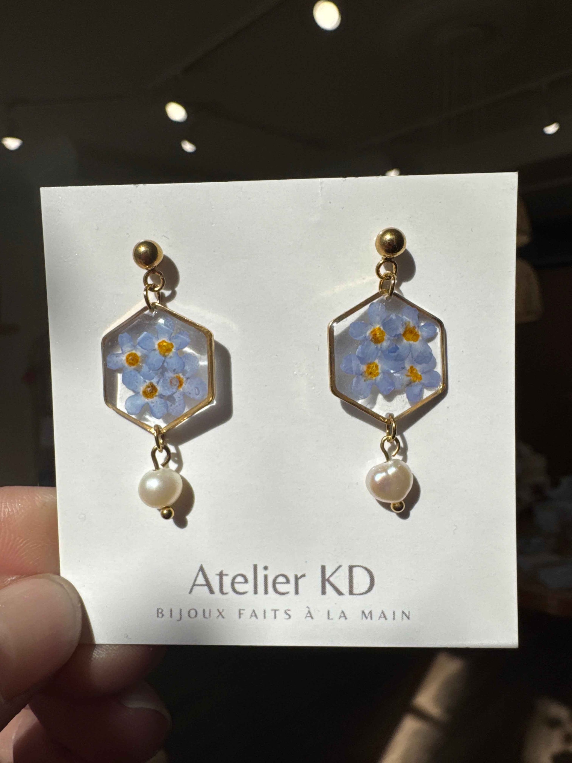 Boucles d'oreilles Perla myosotis - 16mm Hexa