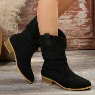 Women's Pointed Toe Suede Boots – Hollow Out PU Ankle Booties with Rubber Sole