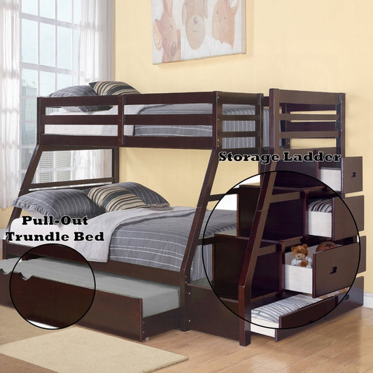 Mojo Twin/Full Etagenhochbett mit Ausziehbett und Stauraum – Espresso