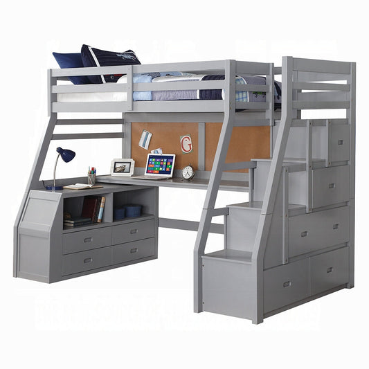 Mojo Twin/Full Etagenhochbett mit Arbeitsplatz & Stauraum - Grau