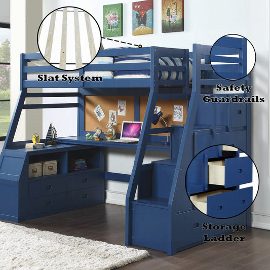 Mojo Twin/Full Etagenbett mit Arbeitsplatz und Stauraum - Marineblau