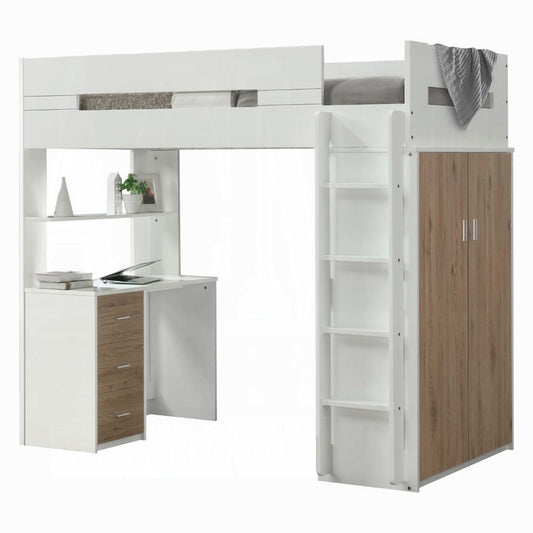 Lilo Etagen-/Hochbett mit Arbeitsplatz & Kleiderschrank – Weiß/Eiche