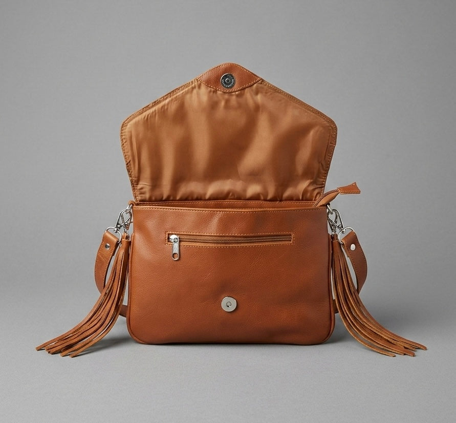 Leather beaded Crossbody bag(Brown)