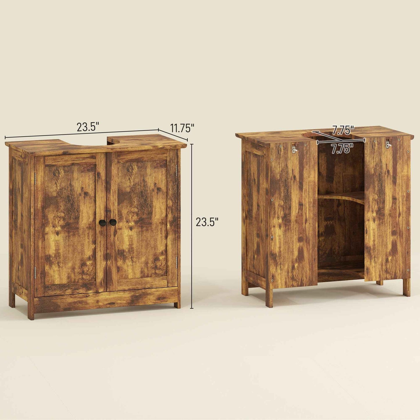 Rustic Brown Bathroom Vanity Cabinet – Under Sink Storage Organizer