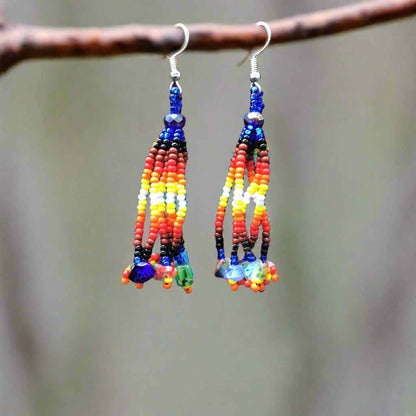 Dark Blue Six-Strand Beaded Cascade Earrings