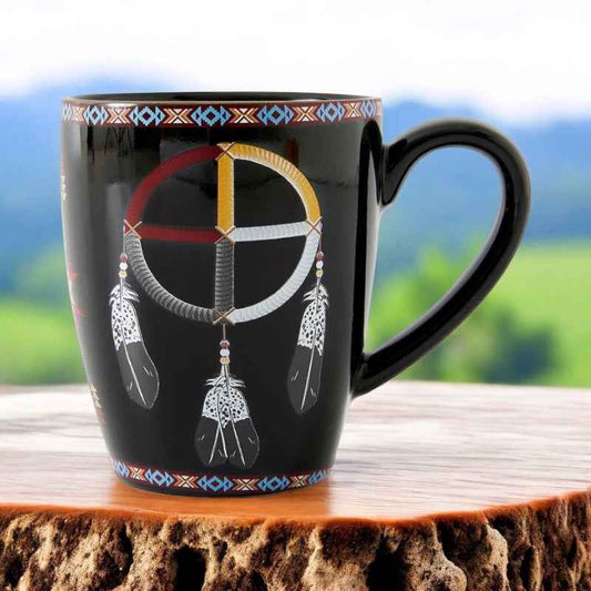 16 Oz Medicine Wheel Black Ceramic Mug