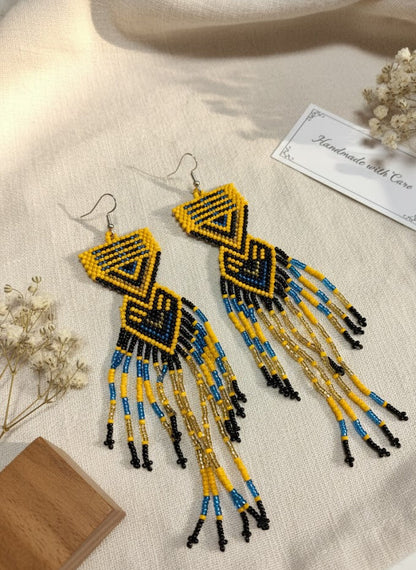 Yellow and Black Sunset Path Beaded Earrings