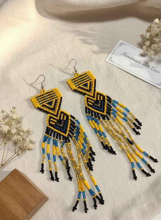 Yellow and Black Sunset Path Beaded Earrings