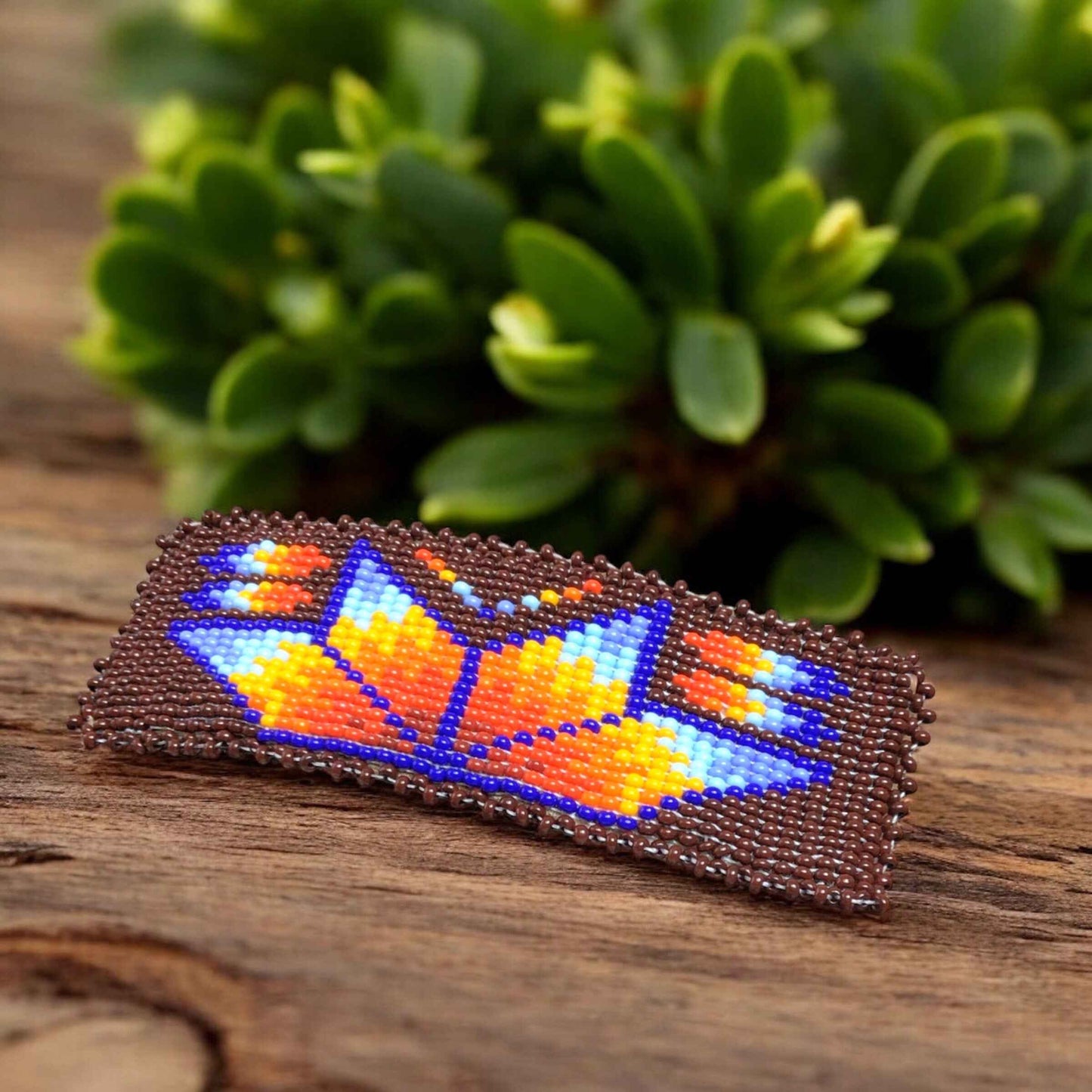 Rectangular Beaded Barrette - Maroon