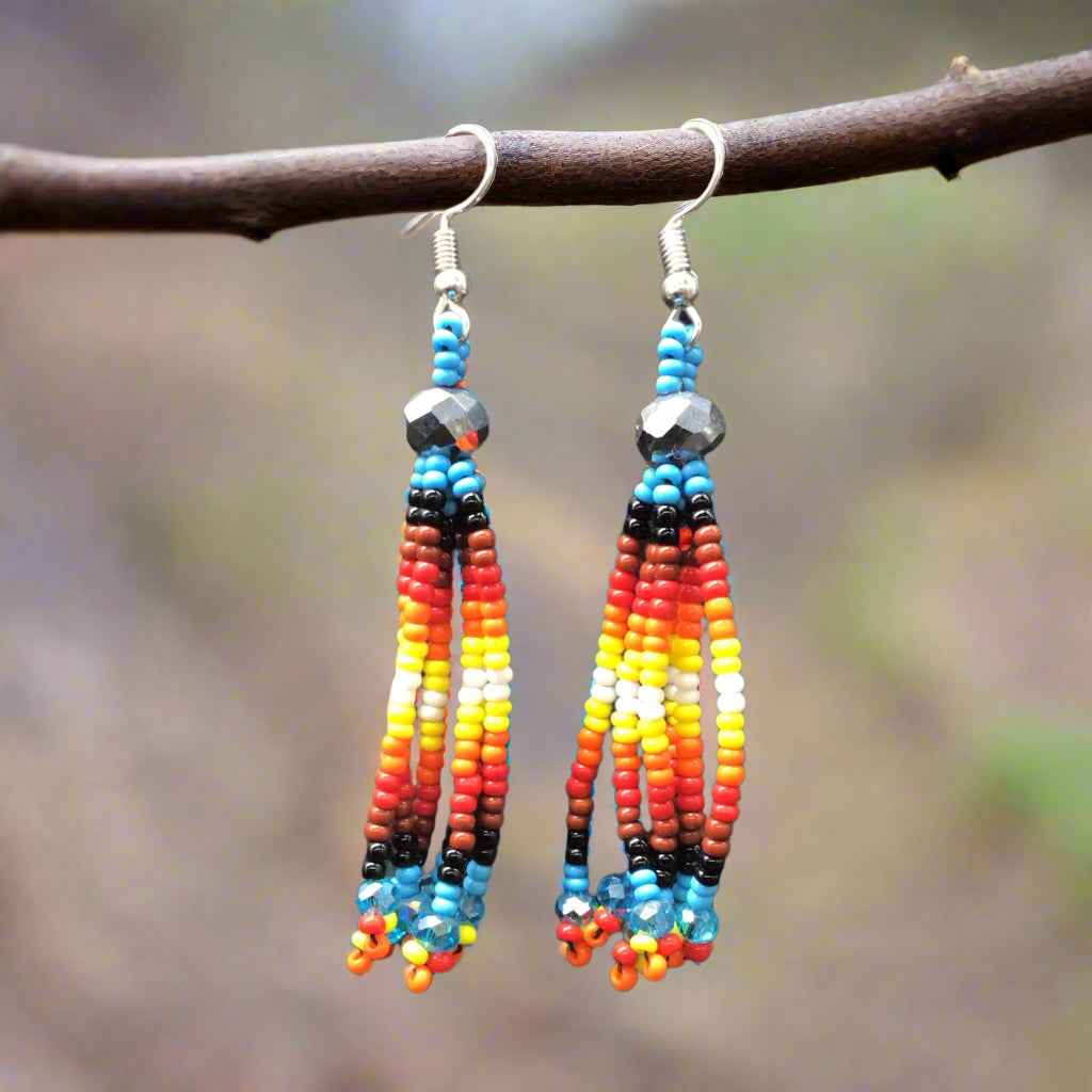 Skyblue Six-Strand Beaded Cascade Earrings