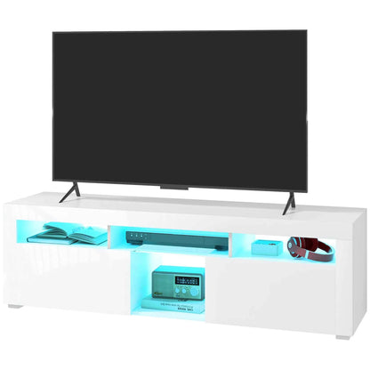 Modern TV Stand with Storage & LED Lights – High-Gloss White TV Cabinet for TVs up to 55" (United States Delivery Only)