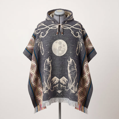 Howling wolf HandMade Wool Poncho