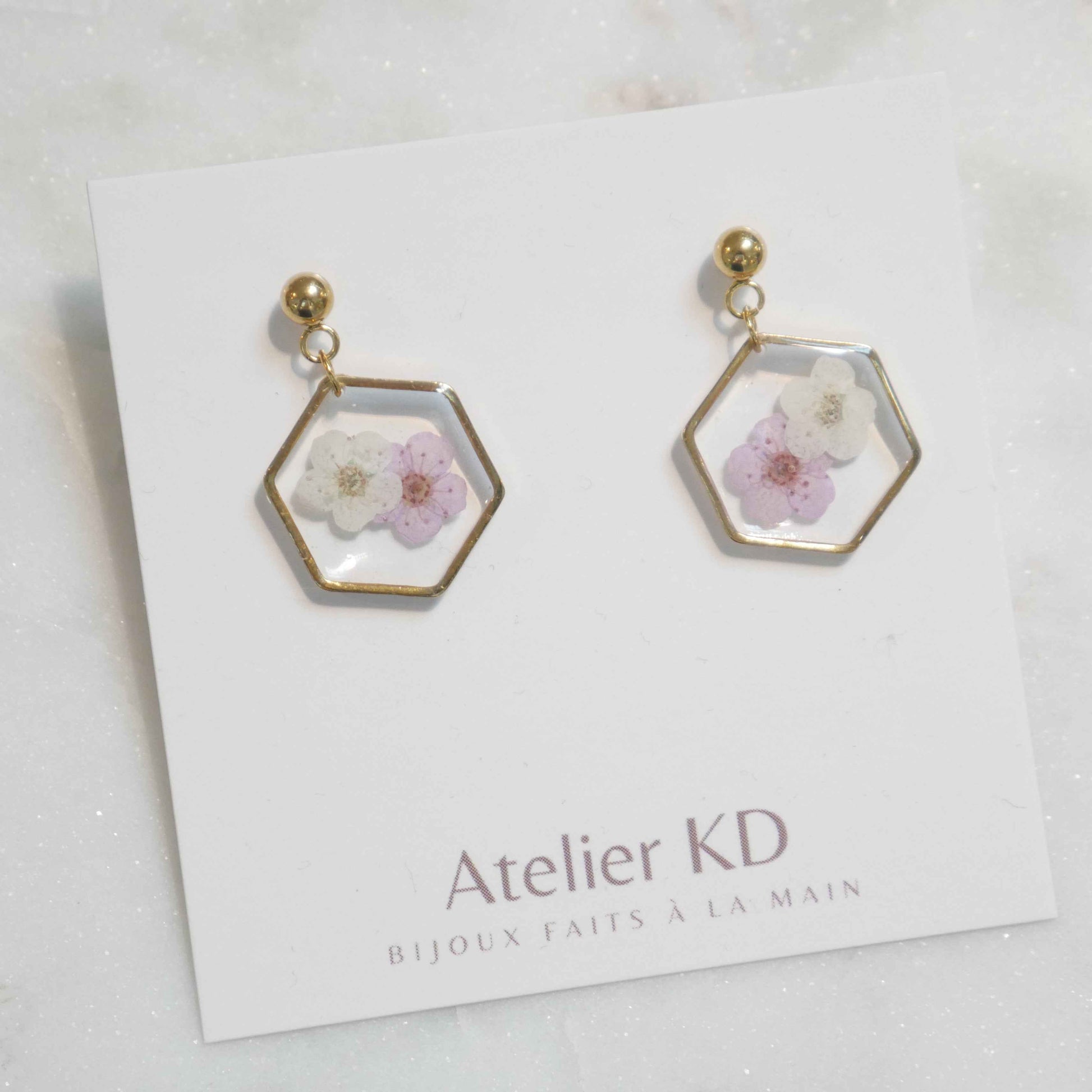 Boucles d'oreilles Lola - hexa blanc et lila