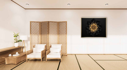 Wall Art Abstract Flower in Black and Gold- Fine and Modern wall art - Gold varnish