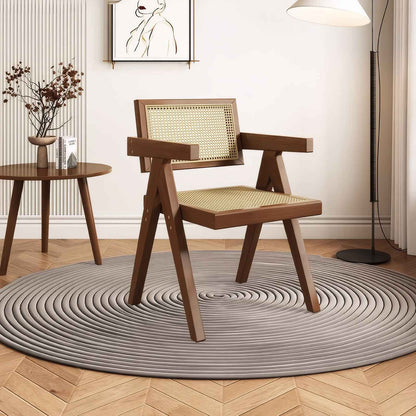 Modern Mid-Century Dining Chairs Set of 2 – Brown Rattan Accent Armchairs with Rubber Wood Frame (Deliver United States Only)