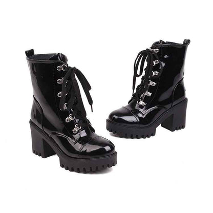 Women's Mid-Calf Patent Leather Boots – High Heel Riding Style Fashion Footwear