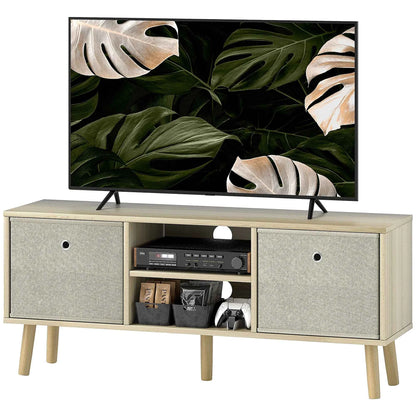 Natural Modern TV Stand Cabinet – Media Console with Foldable Drawers & Storage Shelves (United States & Canada Delivery Only)