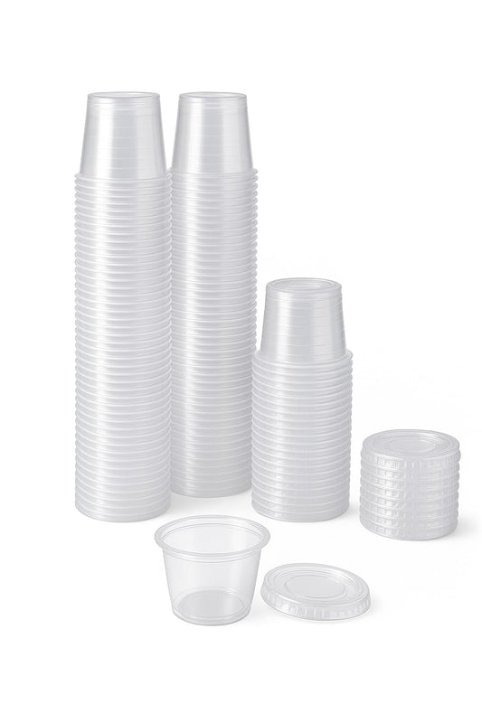 1 oz Portion Cups with Lids, 200 Sets Disposable Souffle Cups, Leak-Proof Jello Shot Cups, Clear Condiment Containers for Sauce, Dressing & Food Storage, Freezer Safe 🍁 All In One Marketplace Canada