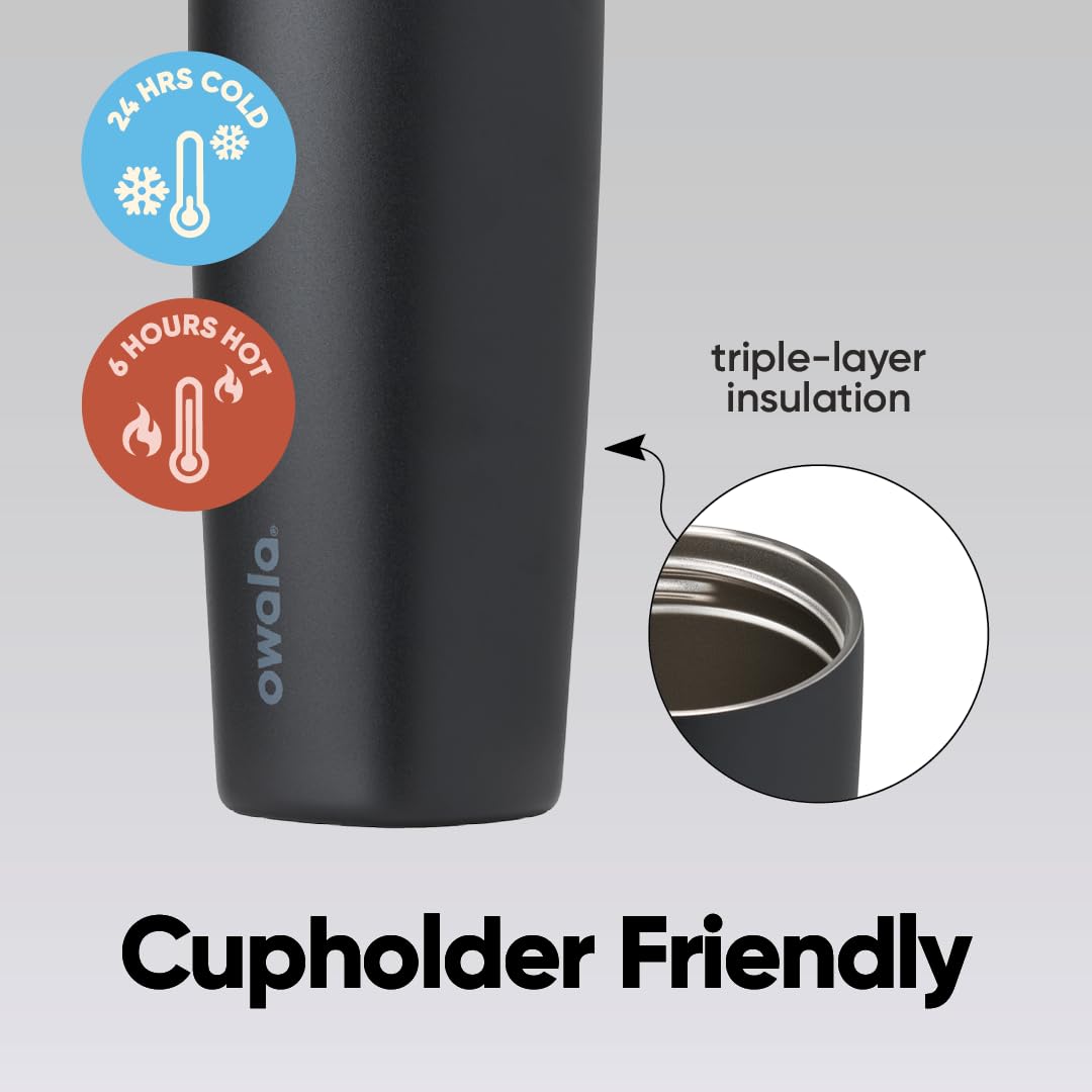 Owala SmoothSip Slider Insulated Stainless Steel Coffee Tumbler, Reusable Iced Coffee Cup, Hot Coffee Travel Mug, BPA Free 20 oz, Very Very Dark 🍁 All In One Marketplace Canada