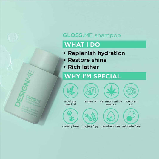 Design.Me GLOSS.ME Hydrating Shampoo | Hemp & Argan Oil Shampoo Adds Softness & Shine | Straight, Wavy, or Curly Hair Shampoo | Sulfate-Free & Color-Safe Moisturizing Shampoo for Dry Hair, 10 Fl Oz 🍁 All In One Marketplace Canada