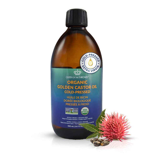 Queen of the Thrones Organic Golden Castor Oil - Pure Cold-Pressed Castor Oil for Self-Care - Multipurpose Clean Beauty Product for Hair, Nails & Skin - Silicone Precision Pump - 16.9 fl oz 🍁 All In One Marketplace Canada