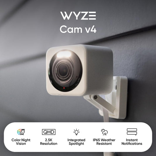 WYZE Cam v4 (Latest Model), 2.5K AI Security Camera, Indoor/Outdoor Cameras for Home Security, Vibrant Color Night Vision, No Subscription Required, Free Expert Help, White 🍁 All In One Marketplace Canada