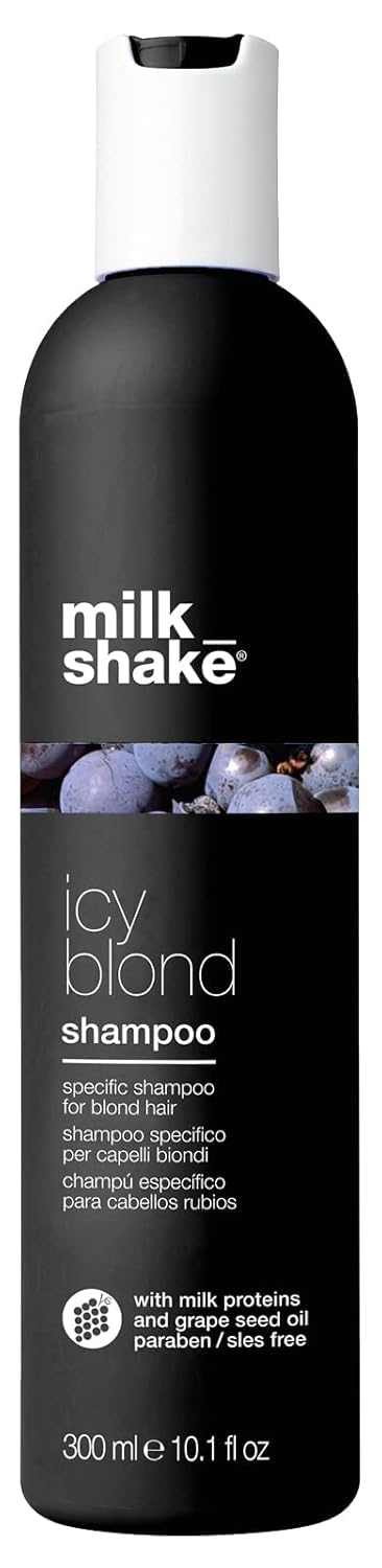 milk_shake Icy Blond Shampoo | Award Winning Shampoo with Black Pigment to Cool Brassy Tones and Enhance Platinum Blonde Hair | Ideal for Maintaining Icy, Ash-Toned Color | 10.1 fl oz (300 ml) 🍁 All In One Marketplace Canada