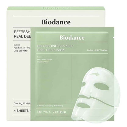 BIODANCE Refreshing Sea kelp Real Deep Mask, Hydrogel Mask, Calming, Oil & Sebum Control, Blemish Care, Korean Skincare, 1.19oz(34g) x 4eaBIODANCE Refreshing Sea kelp Real Deep Mask, Hydrogel Mask, Calming, Oil & Sebum Control, Blemish Care, Korean Skinca