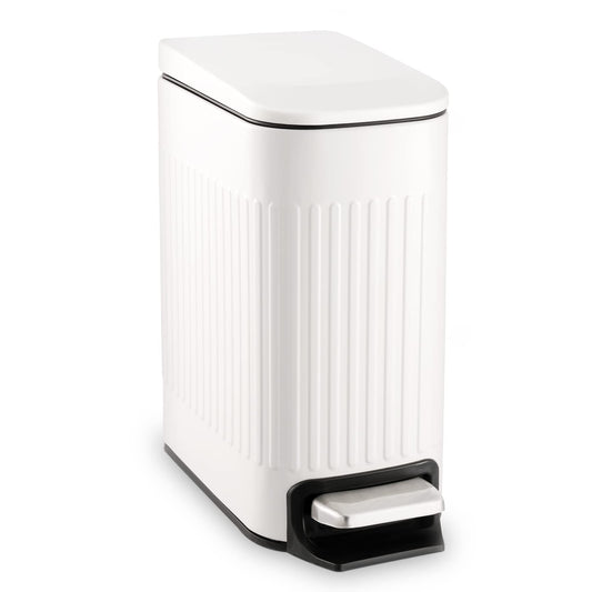 TrashAid Slim Bathroom Trash Can with Lid Soft Close, 6 Liter/1.6 Gallon Stainless Steel Small Garbage Can with Removable Inner Bucket, Step Pedal, Slim Wastebasket for Toilet, Office, Bedroom, White 🍁 All In One Marketplace Canada