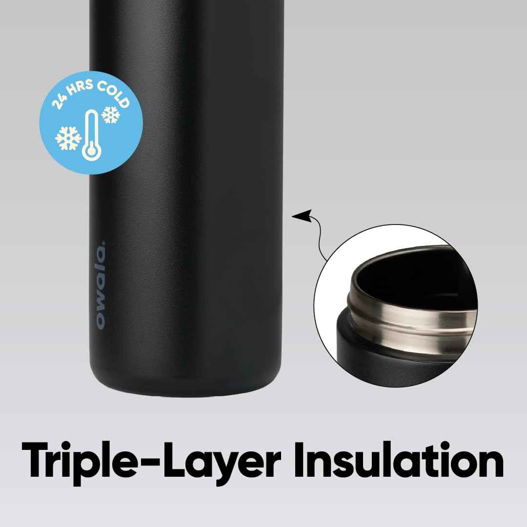 Owala FreeSip Insulated Stainless Steel Water Bottle with Straw for Sports and Travel, BPA-Free, 24-oz, Very, Very Dark 🍁 All In One Marketplace Canada