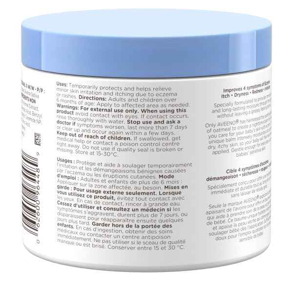 Aveeno Baby Eczema Care Nighttime Balm - Bedtime Body Lotion for itching due to eczema Colloidal Oatmeal + ceramide - Fragrance Free, Pack of 2 (622g Total)