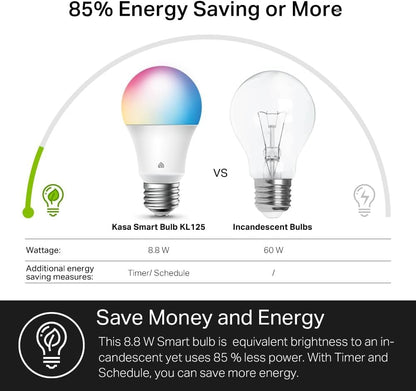 Kasa Smart Light Bulbs, Full Colour Changing Dimmable Smart WiFi Bulbs Compatible with Alexa and Google Home, A19, 9W 800 Lumens,2.4Ghz only, No Hub Required, 2-Pack (KL125P2), Multicolour 🍁 All In One Marketplace Canada