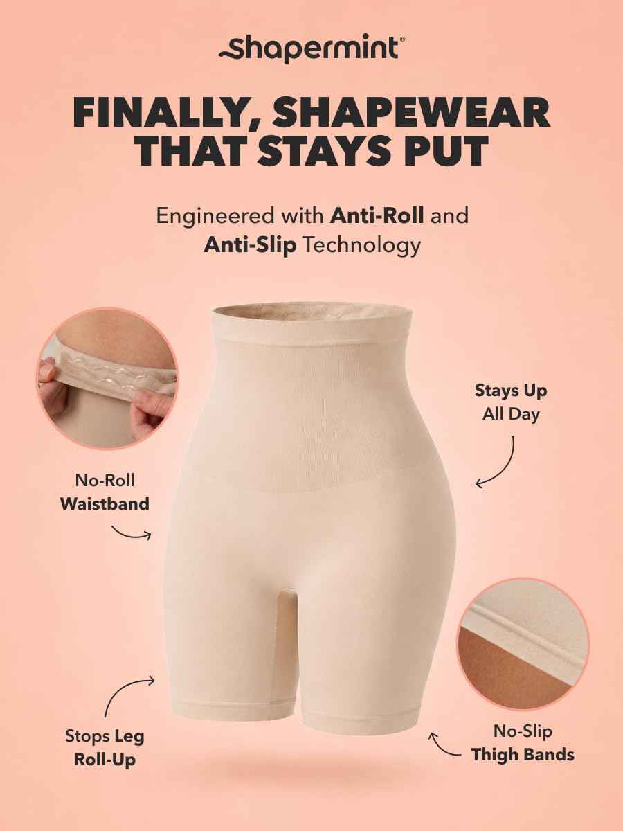 SHAPERMINT All Day Every Day High Waisted Shaper Shorts - Shapewear Women Tummy Control Underwear, Body Shaper for Women Nude 🍁 All In One Marketplace Canada