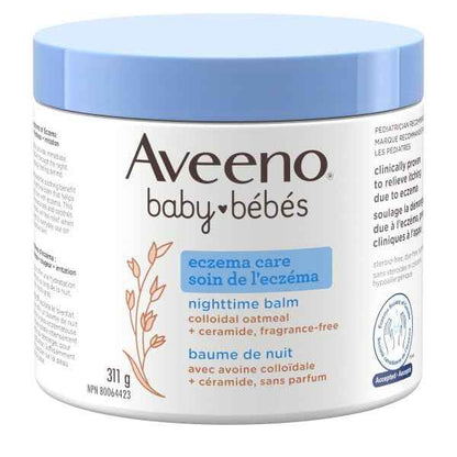 Aveeno Baby Eczema Care Nighttime Balm - Bedtime Body Lotion for itching due to eczema Colloidal Oatmeal + ceramide - Fragrance Free, Pack of 2 (622g Total)