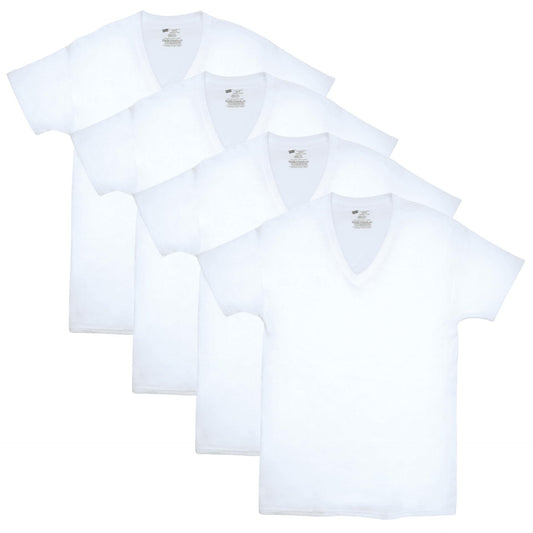 Hanes Men's ComfortSoft 4 Pack FreshIQ Cotton V-Neck T-Shirt, White, Medium 🍁 All In One Marketplace Canada