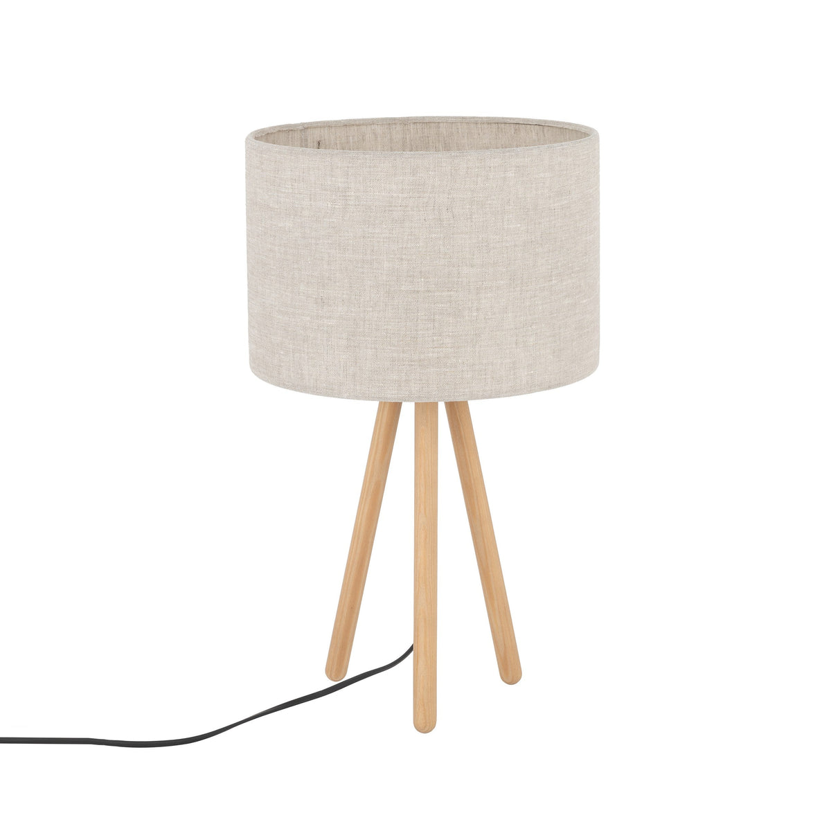 TOKYO Natural Linen & Wood Tripod Table Lamp for Bedroom & Nightstand