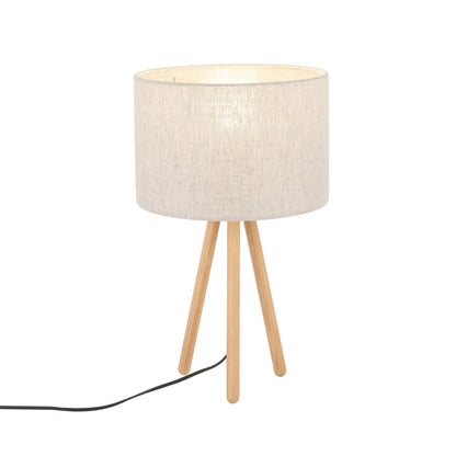 TOKYO Natural Linen & Wood Tripod Table Lamp for Bedroom & Nightstand