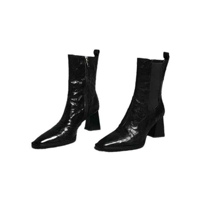 Women's Square Toe Chunky Heel Ankle Boots – European Style PU Fashion Boots