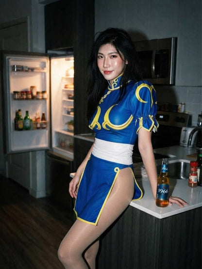 【DISCONTINUED】Chun-Li Inspired Cosplay Bodysuit Set with Detachable Skirt & Accessories